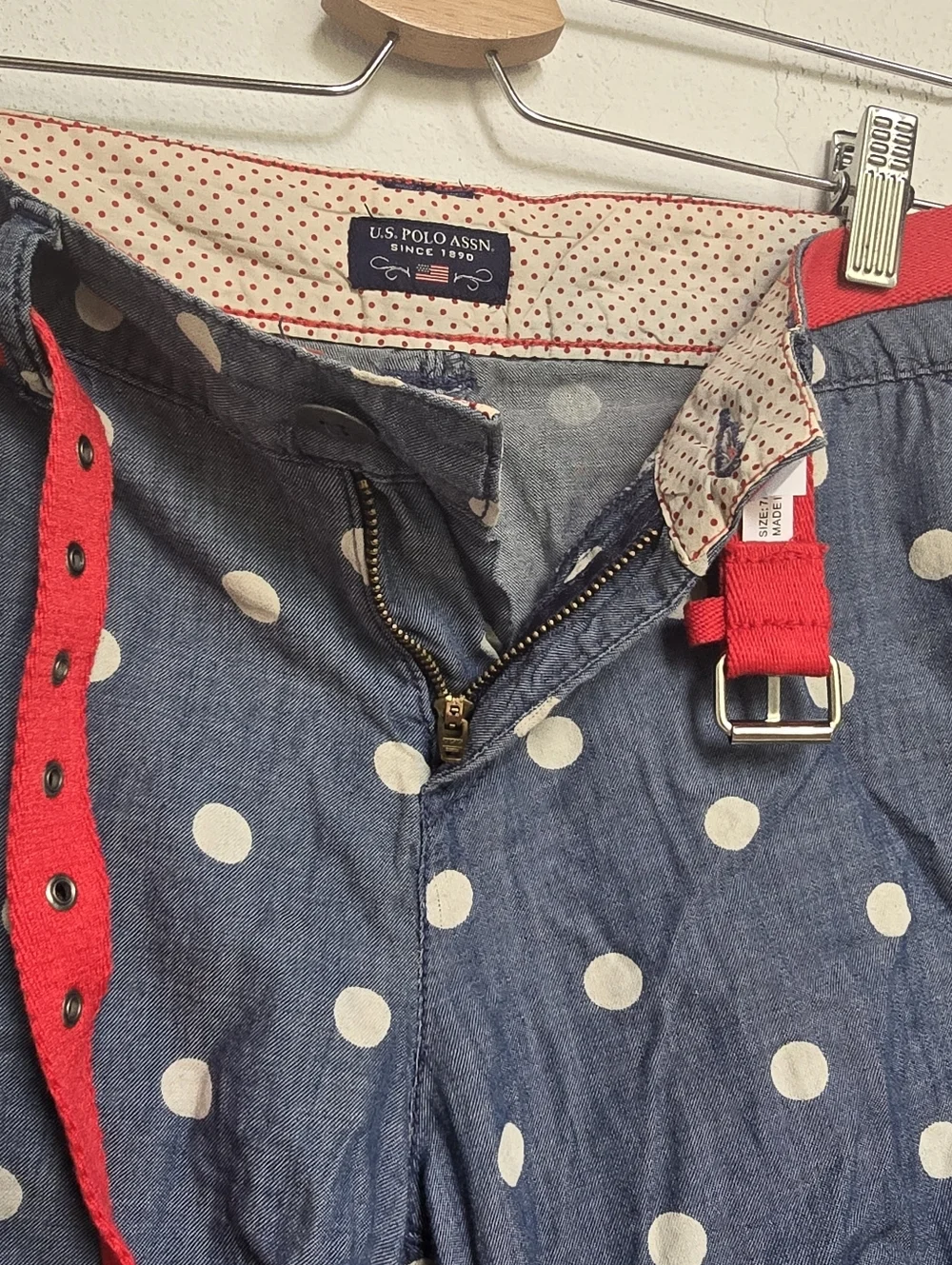 U.S. Polo Assn Polka Dot Chambray Shorts Red Belt Size 7 / 8